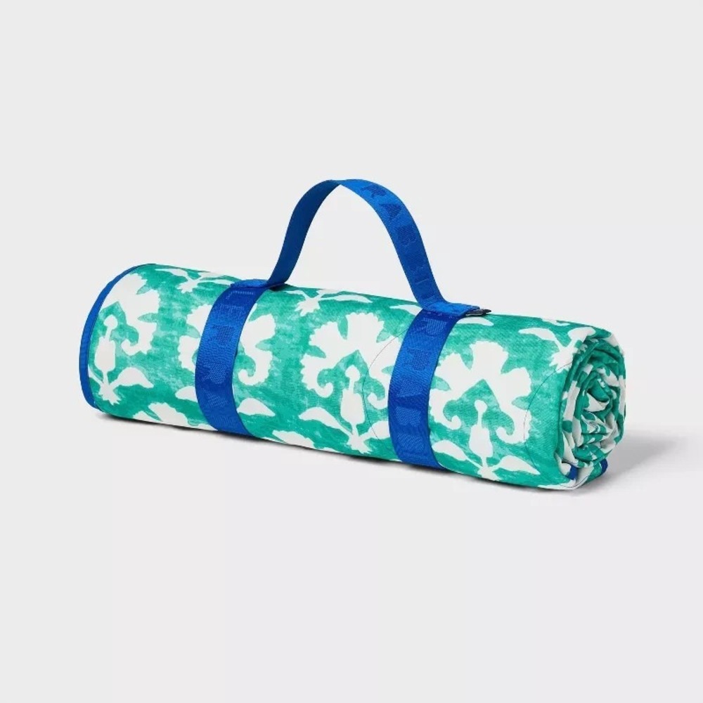 Roller‎ Rabbit x Target Stamped Floral Picnic Blanket Teal Portable NWT